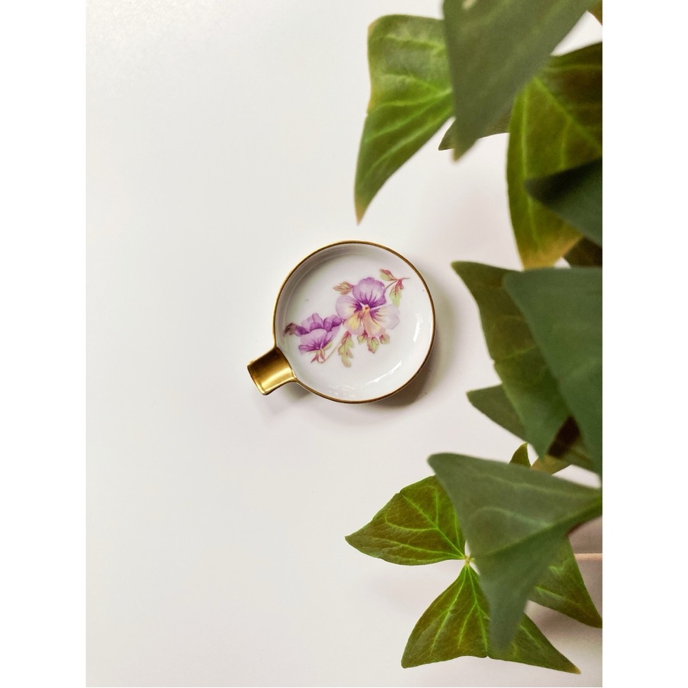 Vintage Mittereich Bavaria Single Floral Ashtray Fine Porcelain Petite Ashtray
